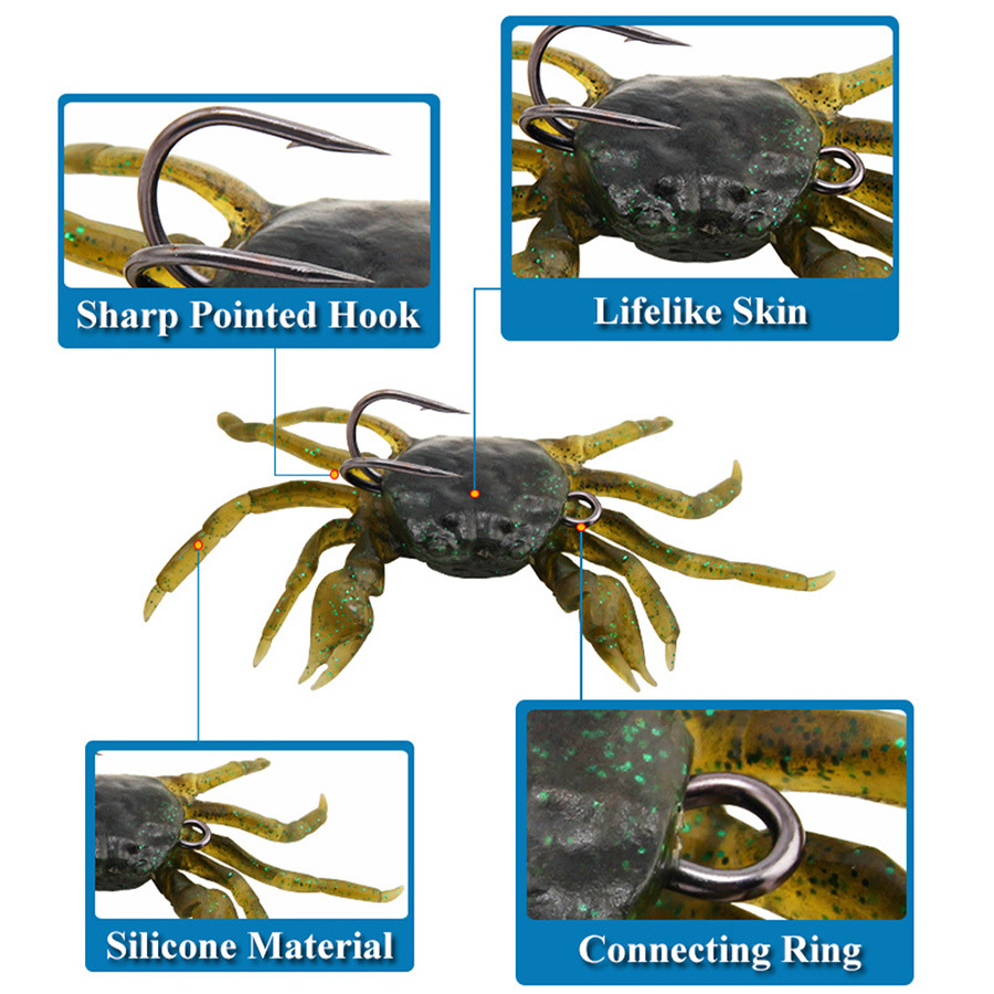 3Pcs Artificial Crab Lure Bait 3D Simulation Multicolour Soft Fish