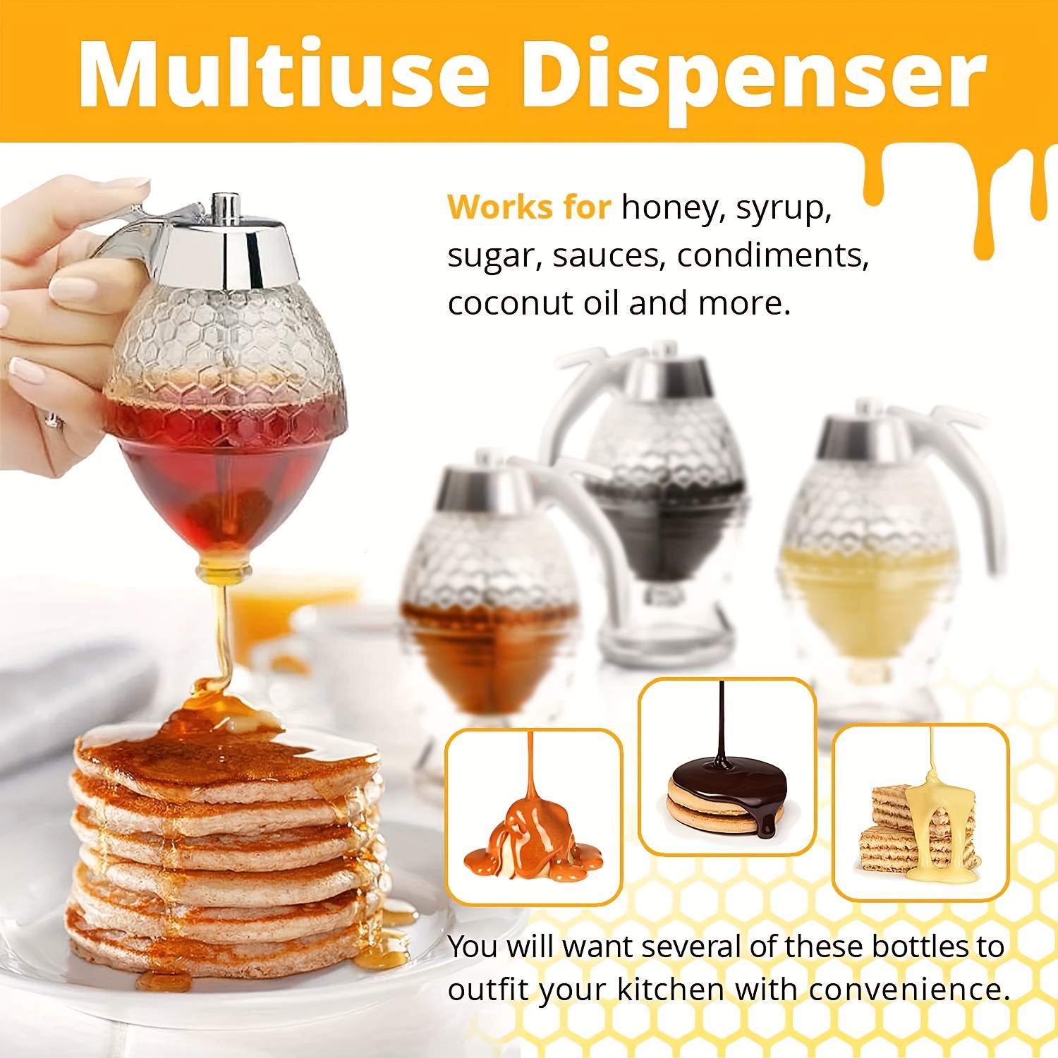 Honey Dispenser No Drip Glass, Maple Syrup Dispenser