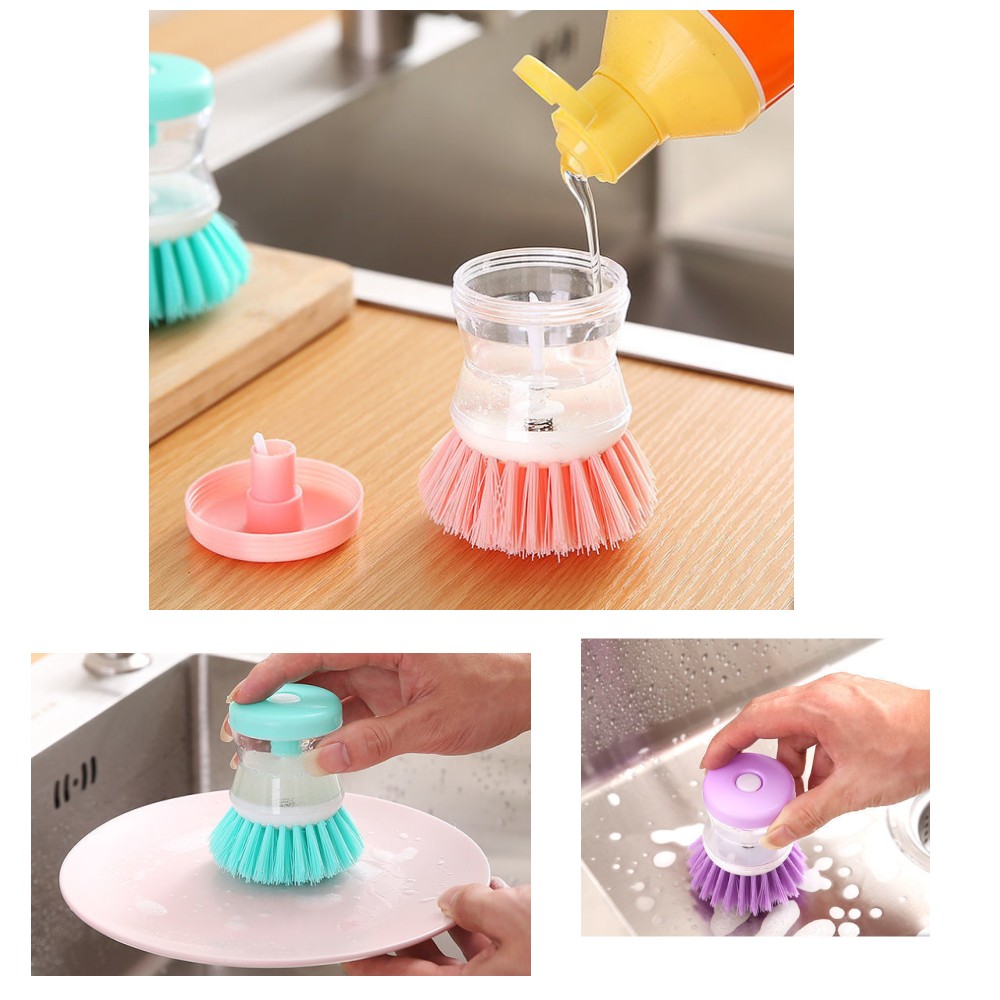 Dish Brush with Soap Dispenser, Scrubber for Kitchen, Dish, Pan