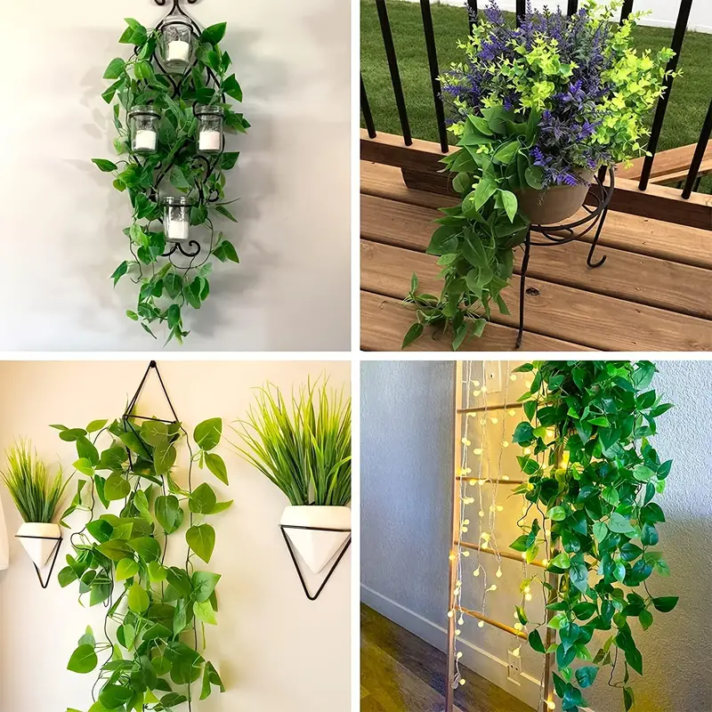Artificial Vines, Artificial Hanging Vines Plants, Fake Ivy Leaves With  Flowers Decoration For Indoors & Outdoors, Green Leaves Fake Plants,  Hanging