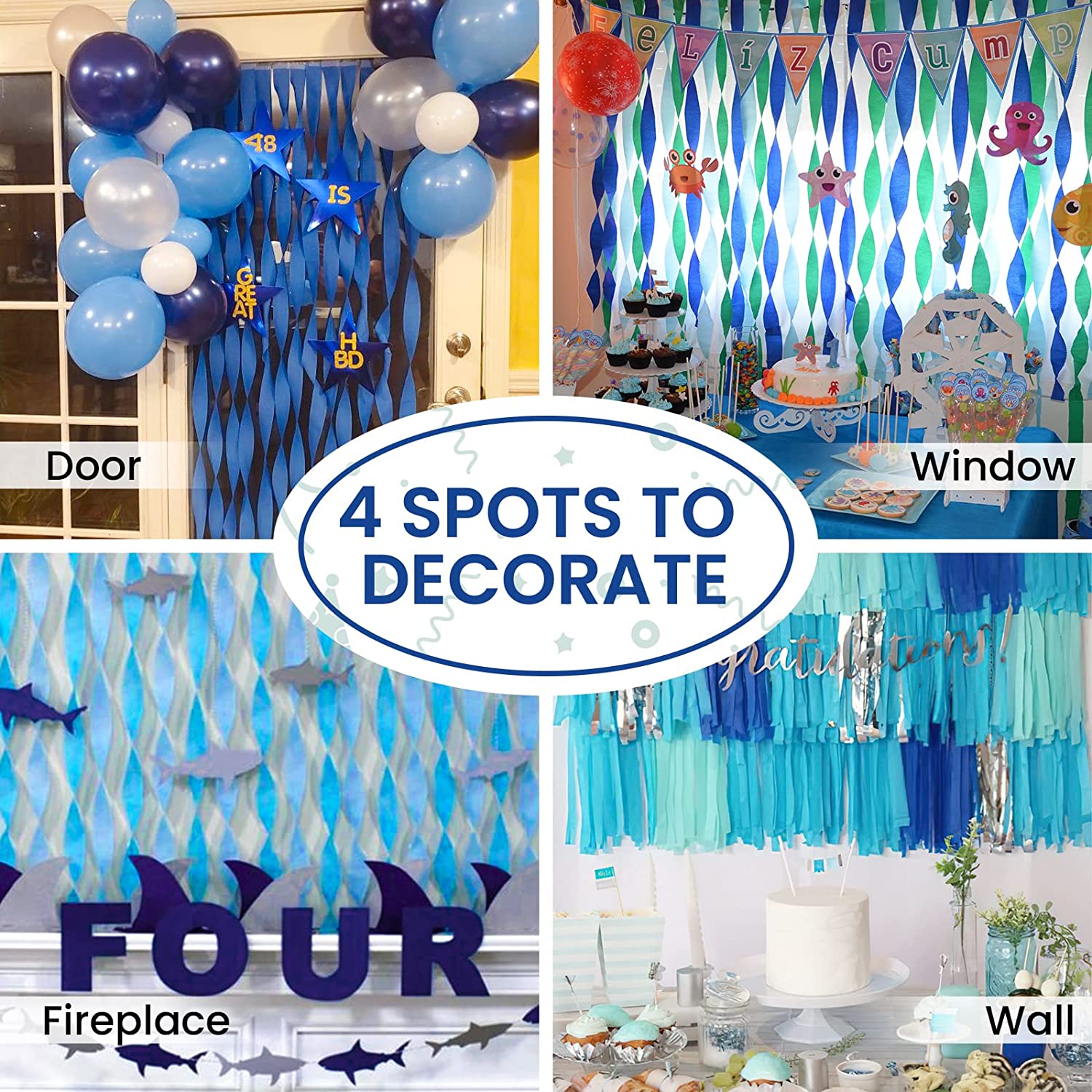 Set, 6 Rolls Blue Crepe Paper Streamers, Party Streamers For Birthday  Wedding Bridal Shower Decorations