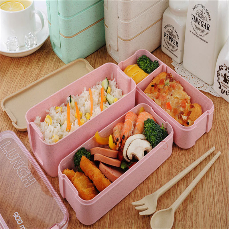  JXXM Bento Box Adult Lunch Box,3 Stackable Bento Lunch  Containers for Adults, Modern Minimalist Design Bento Box with Utensil Set,  Leak-Proof Lunchbox Bento Box for Dining Out, Work (Gradient Pink): Home
