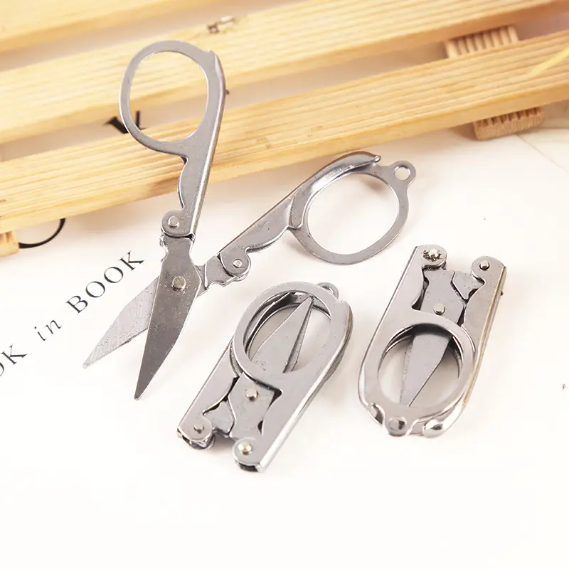 1pc Foldable Small Scissors,Portable Mini Travel Scissor,Big Size Stainless  Steel Folding Scissor With Keychain Pointy Small Sewing Fold Up Scissors C
