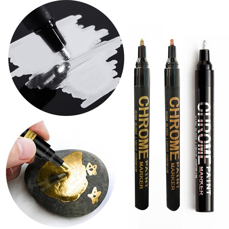 3 Pcs Liquid Chrome Marker, Gloss Oil-Based Silver Mirror Marker,  Reflective Paint Pen for on Any Surface, DIY Highlight Pen for Arts and