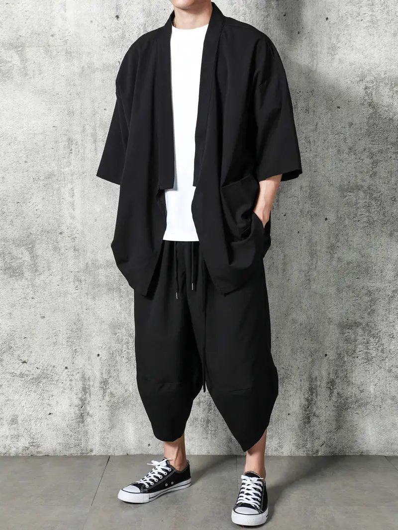 Men's Oriental Ethnic Outfit Solid Casual Kimono Cardigan - Temu