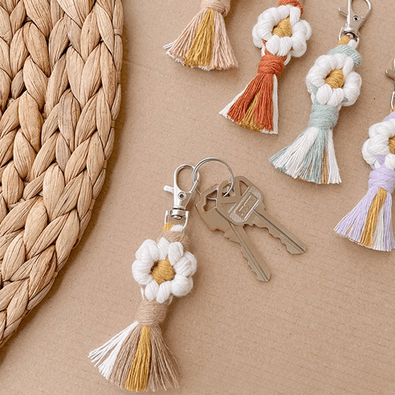  Macrame Daisy Flower Keychain Boho Handmade Charms Tassel  Accessories for Car Key Purse Backpack Gift for Party Favors Bridal Shower  Gift for her (Peony) : Handmade Products