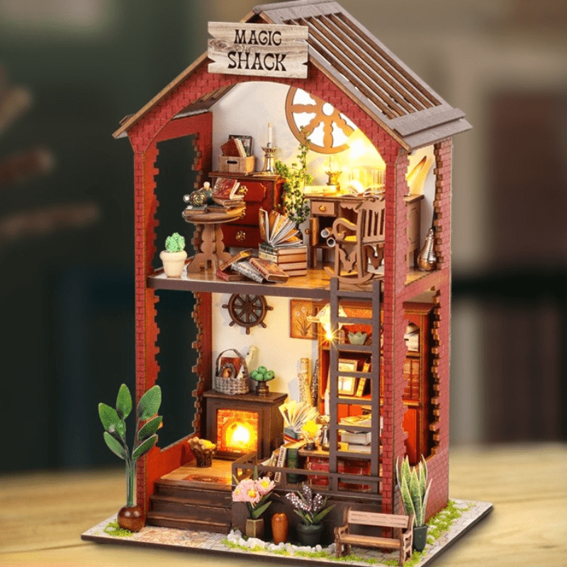 Robotime 3D Jigsaw Puzzle Wooden Model Building Kit DIY Dollhouse Book Nook  Bookshelf Insert Decor Alley Miniature Kit