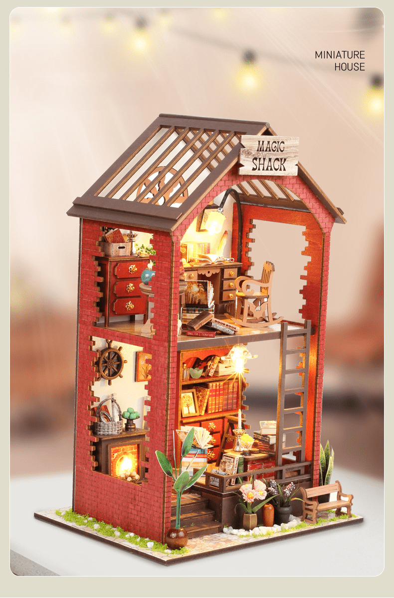 New Diy Wooden Book Nook Magic Market Doll House Kits With Light