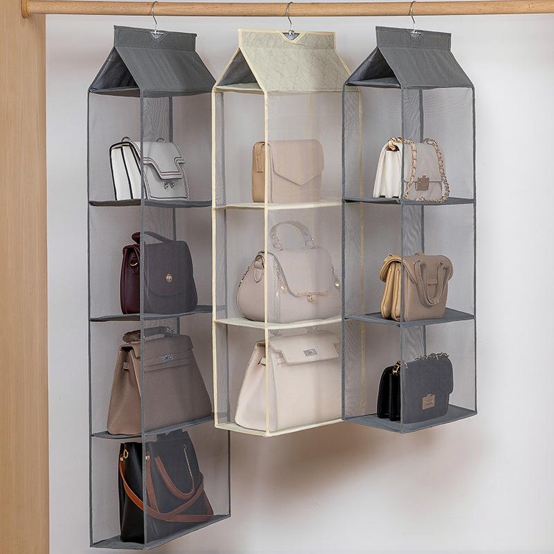Hanging Wardrobe Storage Organizer Transparent Closet Shelf Rack Handbag  Shelves