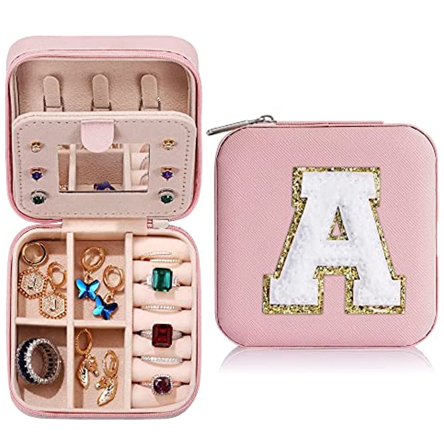 1pc Customized Exquisite Portable Jewelry PU Case For Women With Letter For Travelling Practical Convenient Jewelry Display Package Supply