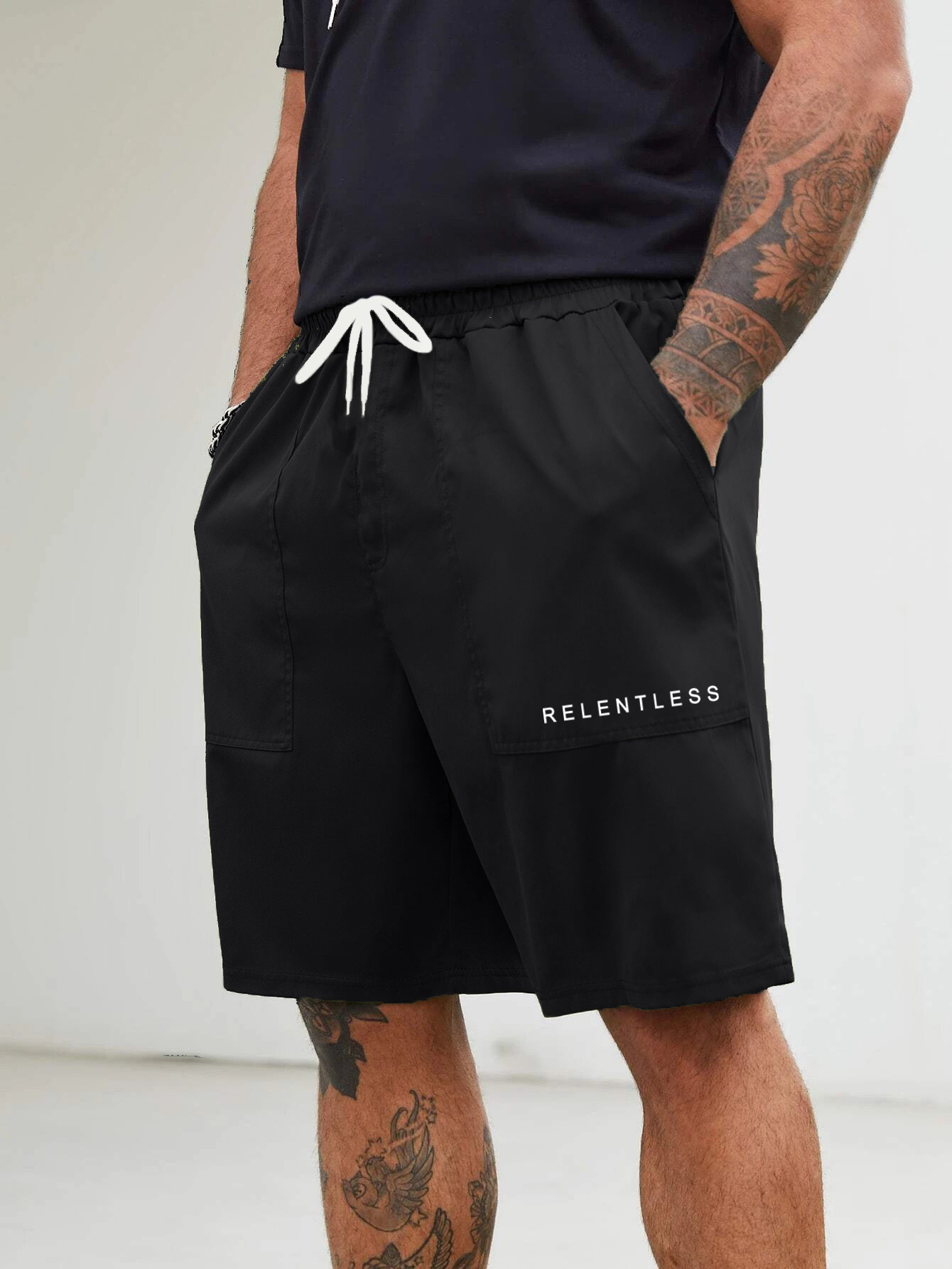 Men's Plus Size Cargo Shorts Solid Color Drawstring Short - Temu