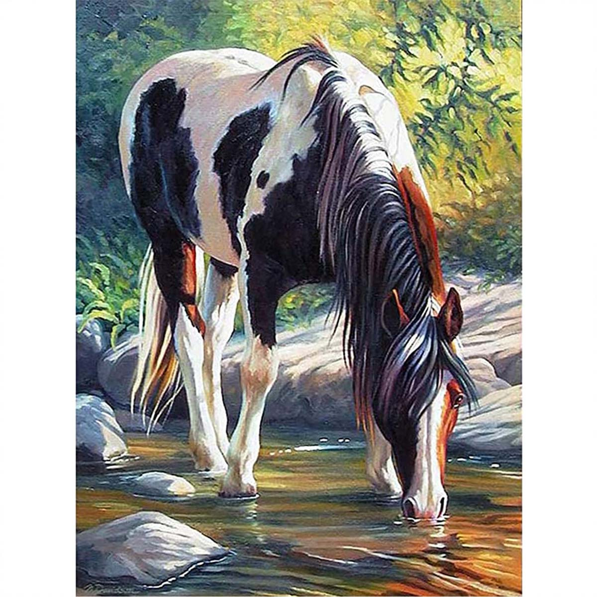 

1pc 5d Artificial Diamond Painting Kits Artificial Diamond Art For Adults Beginners, Drinking Horse Artificial Diamond Painting For Gift Home Wall Decor, 20x30cm/7.9x11.8in, Frameless