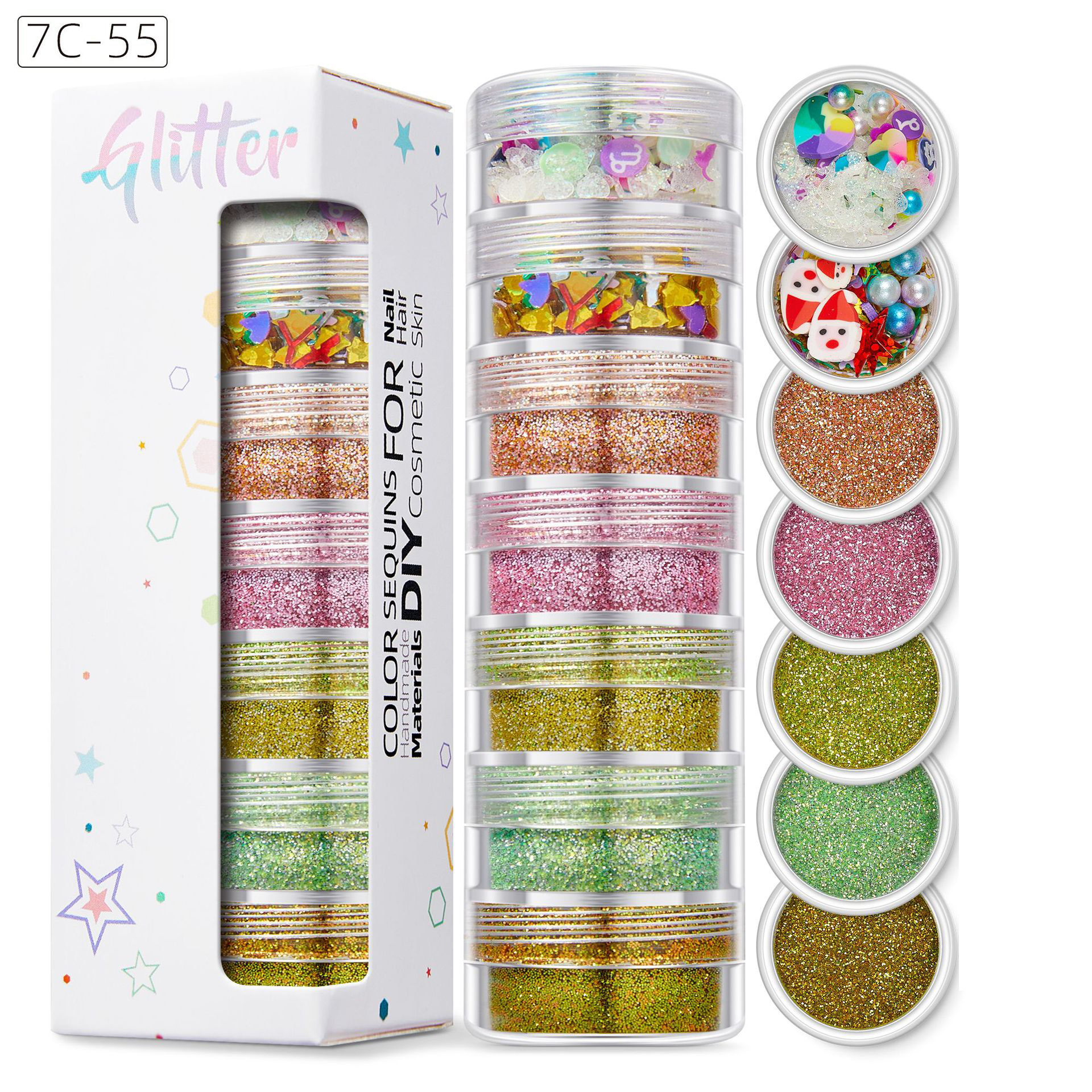 4box/set Glitter Chunky Mixed Hexagon Sequins Powder Manicures iridescent  Sparkly Loose Glitter For Nails Package Filler