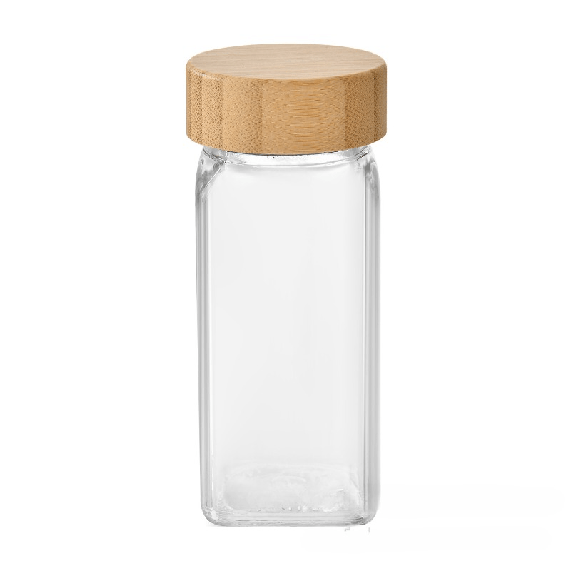 4Oz Square Glass Bottle Seasoning Jar With Bamboo Lid Kitchen Salt