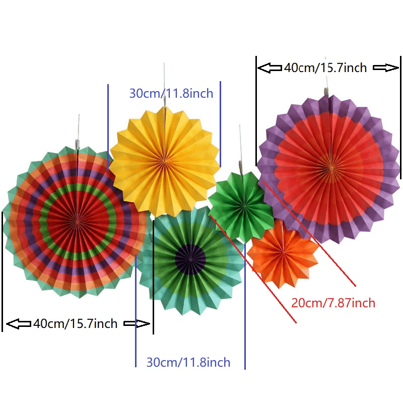 20Pcs Multicolored Hanging Fiesta Themed Party Decorations Kit, Paper Fans,  Pom Pom Flowers, Polka Dot and Bunting Flag Garlands Included