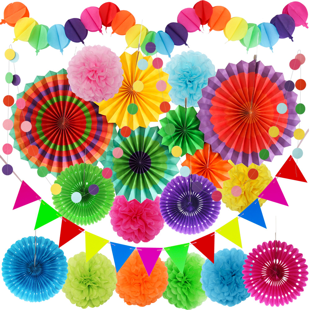 Multicolor Fiesta Paper Fan Party Decorations Set Cinco De - Temu