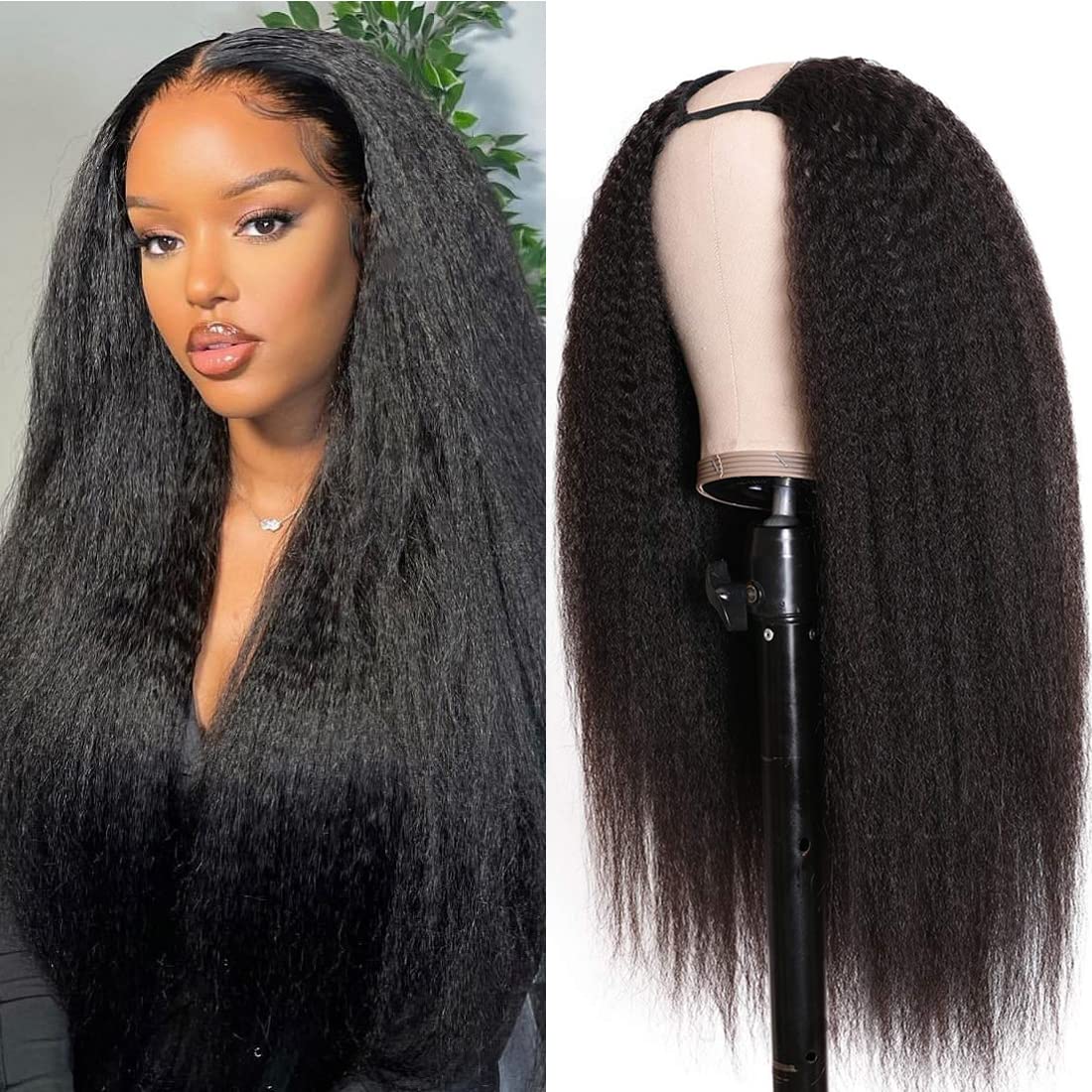 150 Density Kinky Straight U Part Human Hair Wigs For Women Glueless None Lace Wigs Middle Part Brazilian Hair Clip In Half Wigs Natural Color