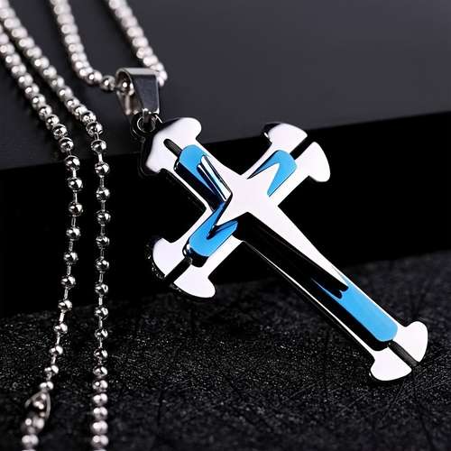 1pc Men's Fashion Multilayer Cross Pendant Necklace Punk Hiphop Necklace Gifts