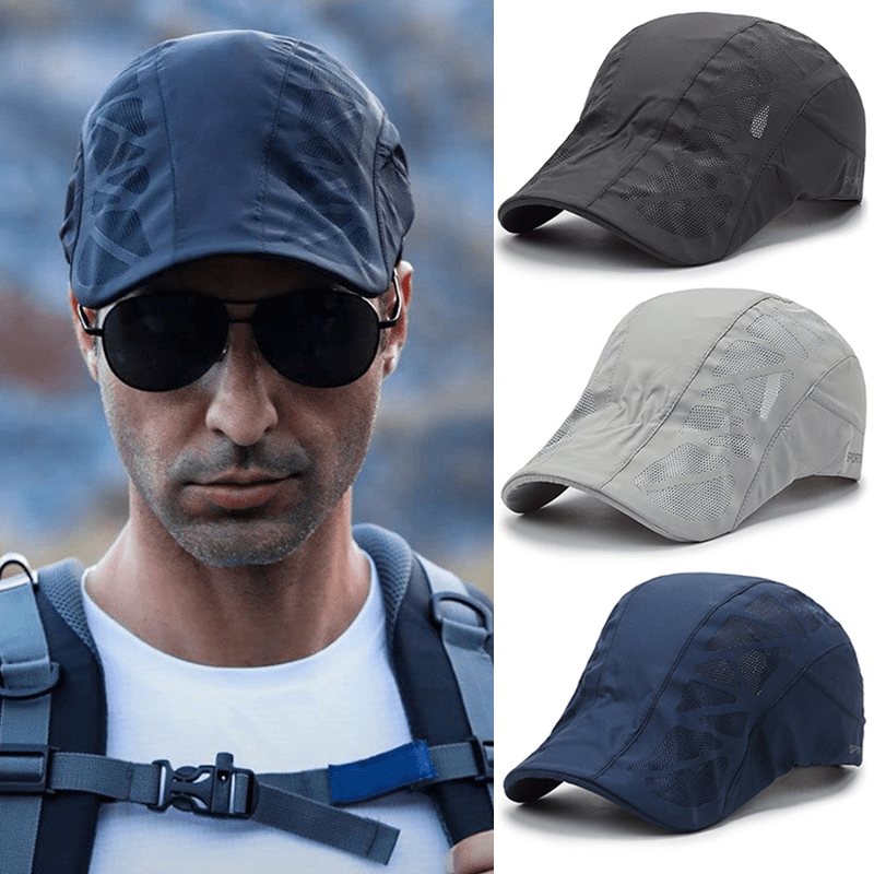 Grey Golf Print Summer Hat, Men's Sports Sun Hats Breathable Mesh Visor Caps Outdoor Gorro Boina Solid Flat Newsboy Hat Fashion,Casual,Temu