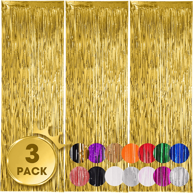 Gold Panel Metallic Tinsel Foil Fringe Curtain Photo Backdrop Party  Streamers Decor 39.4*78.7