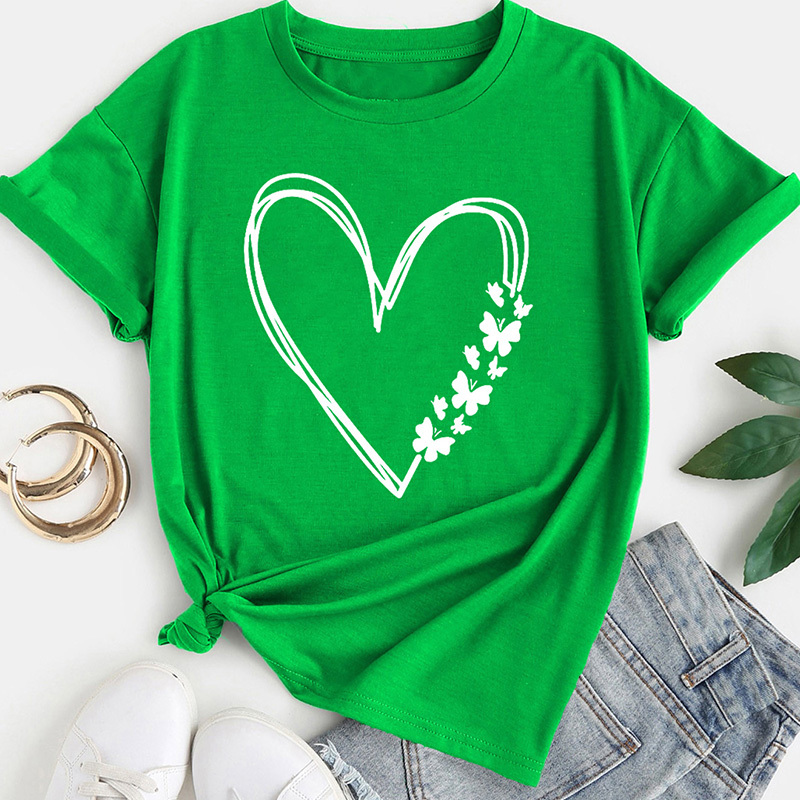

Heart Print T-shirt, Short Sleeve Crew Neck Casual Top For Summer & Spring, Women's Clothing