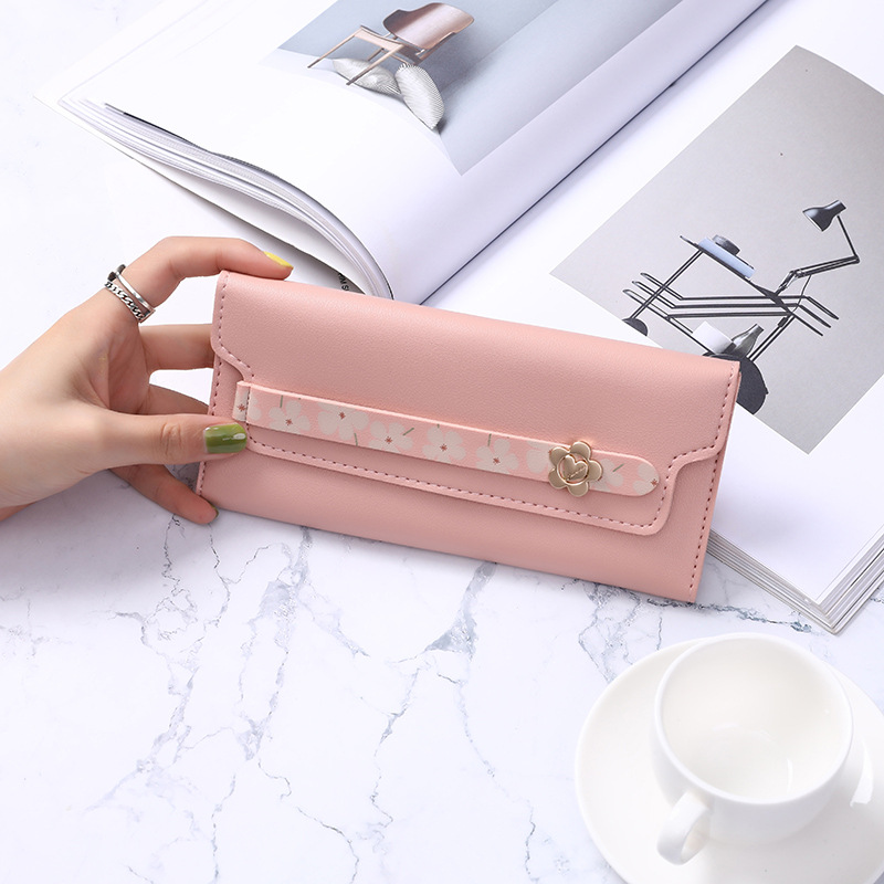 Floral Pattern Flap Long Purse, Faux Leather Textured Long Wallet, Female  Functional Solid Color Card Holder - Temu