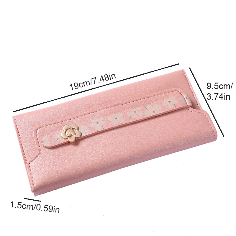 Floral Pattern Flap Long Purse, Faux Leather Textured Long Wallet, Female  Functional Solid Color Card Holder - Temu