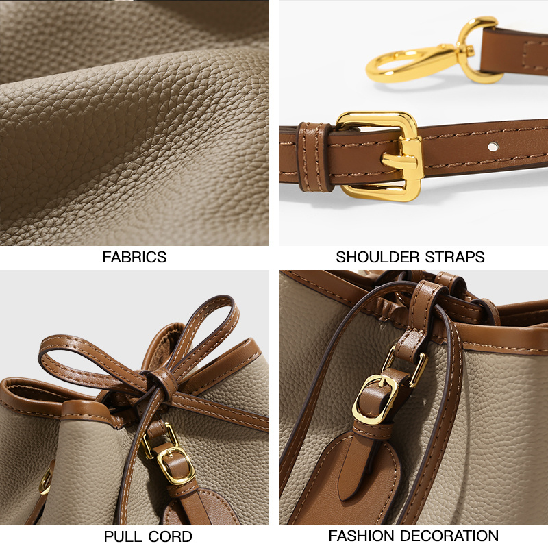 Bag Strap Drawstring Crossbody Bag Accessories Leather Belt Shoulder Straps  for Bucket Bag (Color : Strap Beige, Size : 1SIZE)