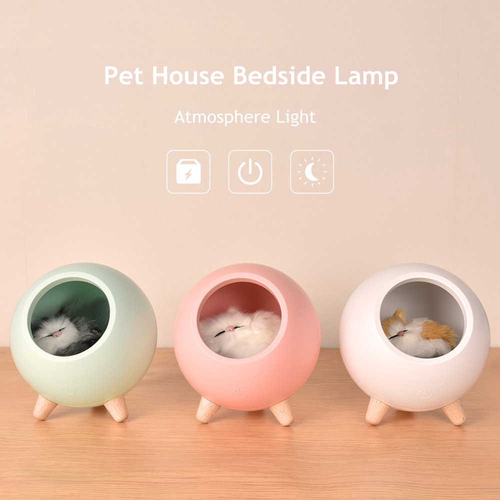 desk table lamp touch sensor dimmable cat house led night light usb rechargeable bedroom bedside lamp for children baby gift details 0