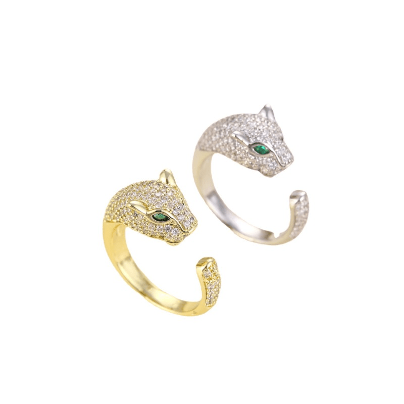 Retro Zircon Leopard Head Ring Adjustable Opening Ring