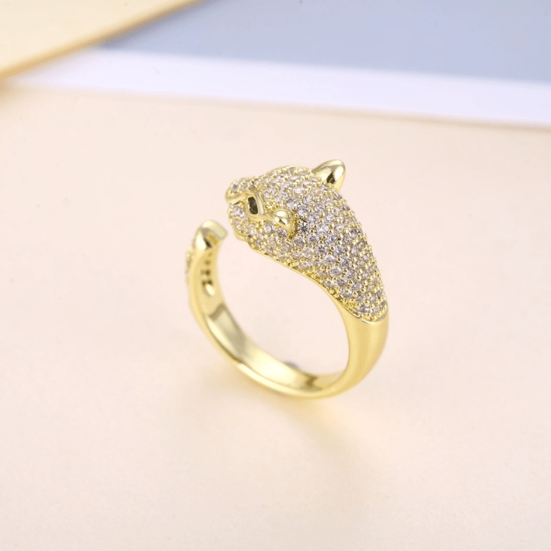 Retro Zircon Leopard Head Ring Adjustable Opening Ring