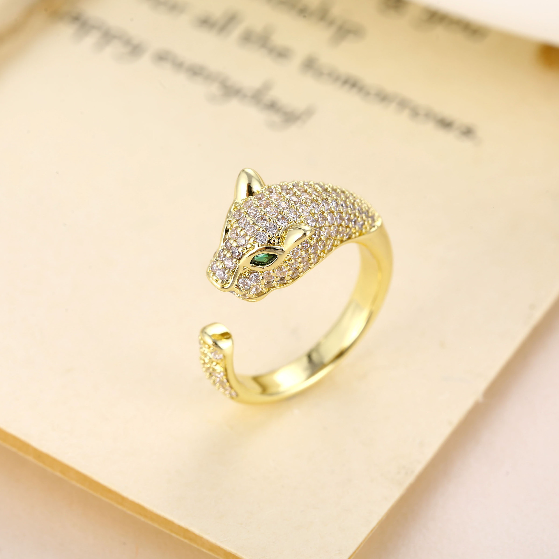 Retro Zircon Leopard Head Ring Adjustable Opening Ring