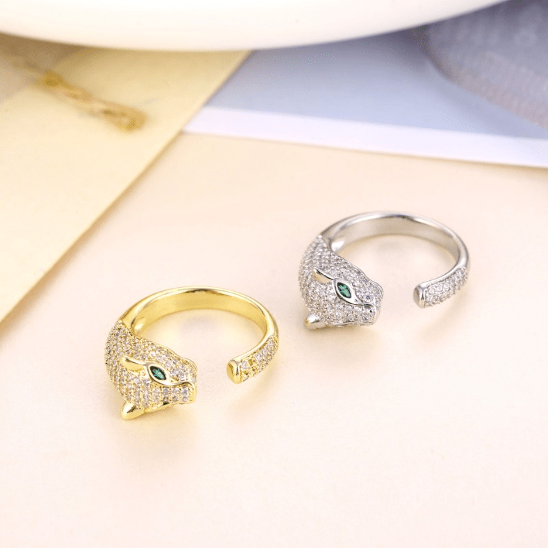 Retro Zircon Leopard Head Ring Adjustable Opening Ring
