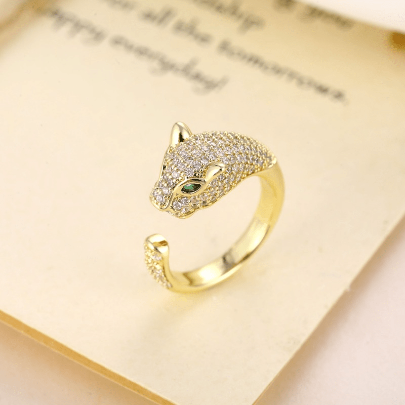 Retro Zircon Leopard Head Ring Adjustable Opening Ring