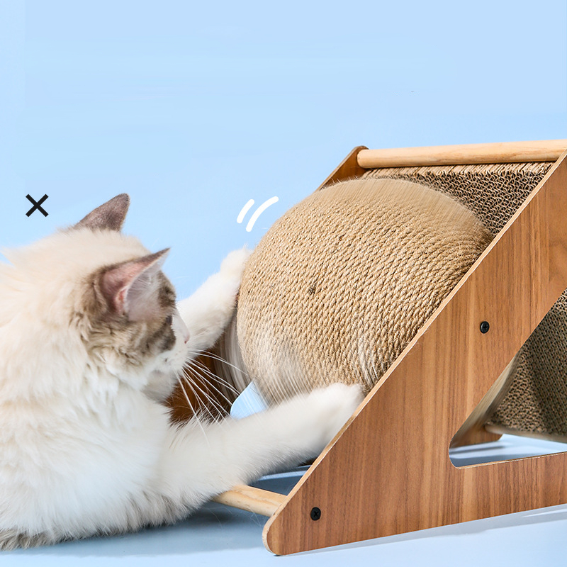 cat toy cat scratch board cat scratch toy natural sisal cat scratching ball cardboard natural solid wood scratcher rotating ball pet scratch cardboard details 0