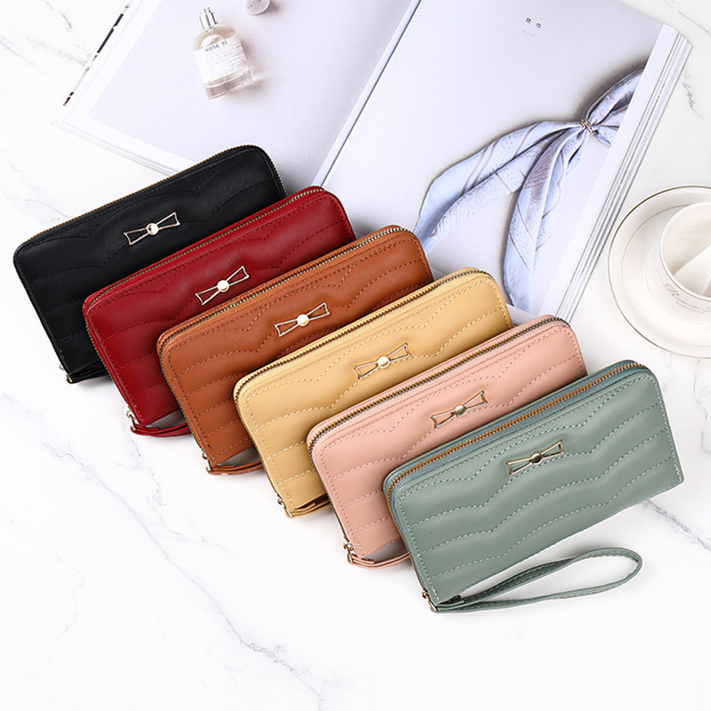 Faux Leather Long Wallet, Women's Fashion Zipper Solid Color Wallet With  Wristlet - Temu