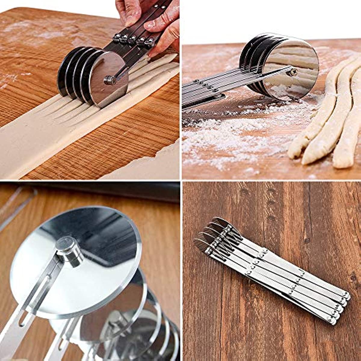 7 Wheel Stainless Steel Pastry Cutter,Expandable Pizza Slicer,Adjustable Cutter Roller Cookie Dough Cutter Divider