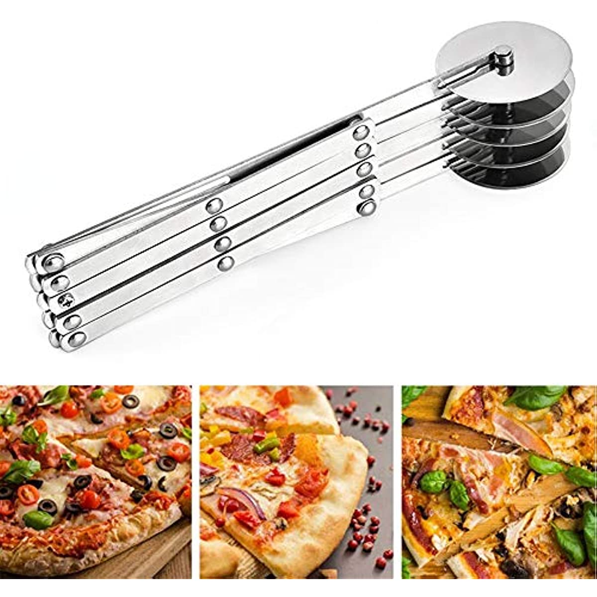 5 Wheel Pastry Cutter Stainless Steel Dough Cutter Expandable Pasta Cutter  Roller Knife Multi-Round for Noodle Pizza Pie Crust Baking Cookie Divider