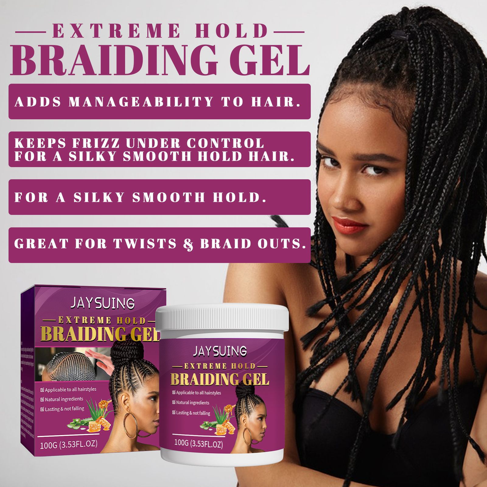 Braiding Gel - Braid Balm Control Edge Lock Gel  Hair Jam Strong Hold,  Smooths, and Tames Frizz, No for All-Day Locks, Twist and Edge Styling Gel  Homraa : : Beauty 
