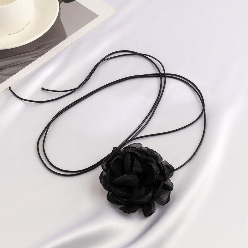 Rose Flower Choker Necklace for Women Long Flannelette Rope Collar Accessories,Temu