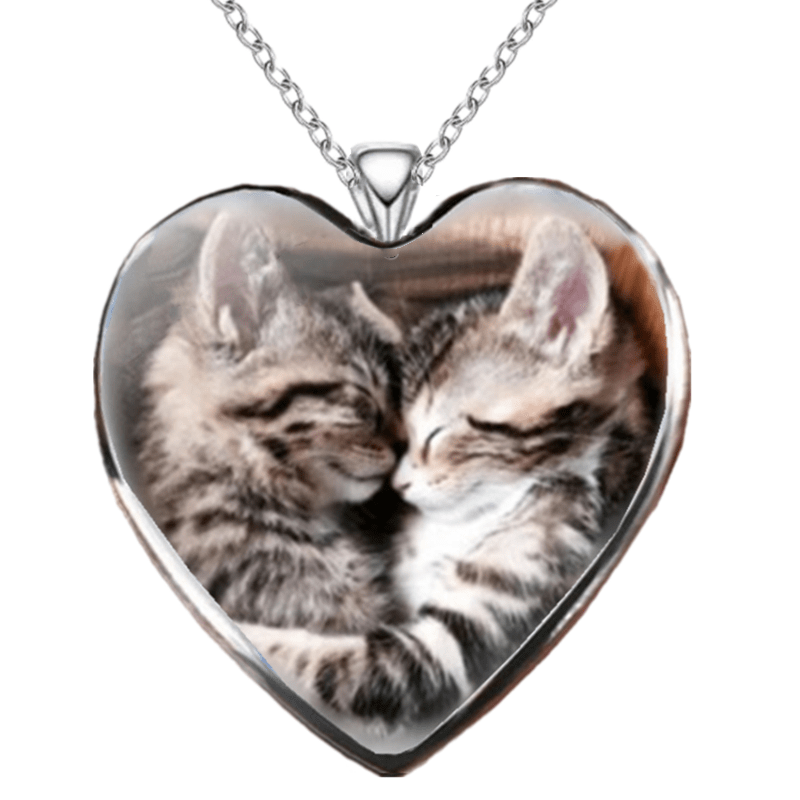 Fashion Animal Cute Cat Heart Pendant Necklace Couple Animal Light Luxury Heart Cat Necklace,Temu