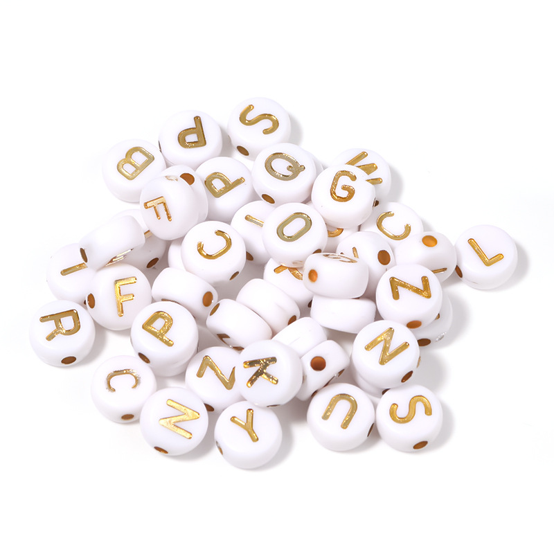 White Gold Color Mixed Letter Acrylic Beads Flat Round - Temu