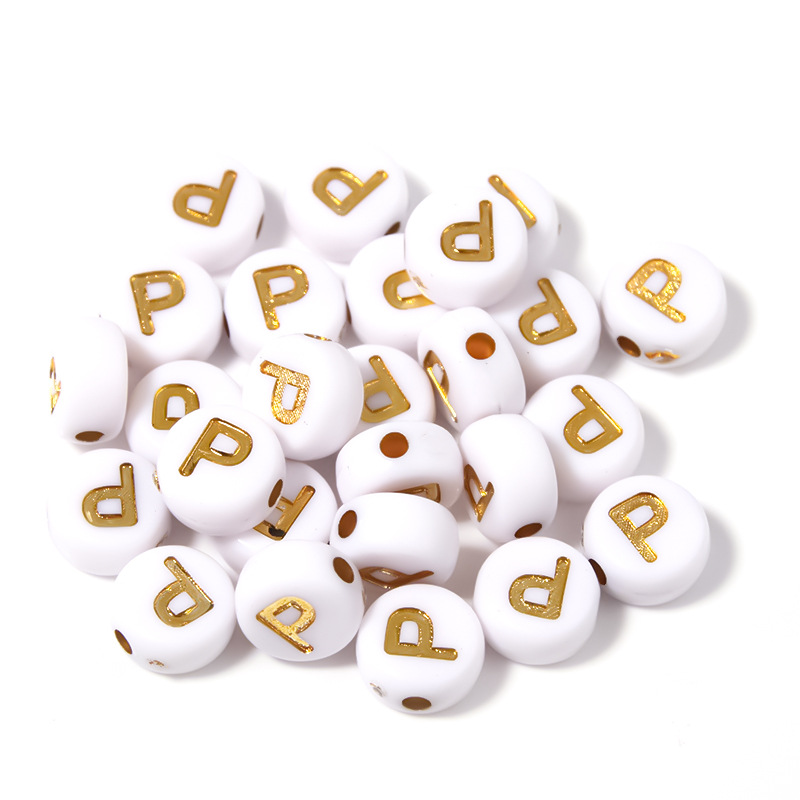 A~q Golden White Color Acrylic Beads 26 Letter Round - Temu Australia