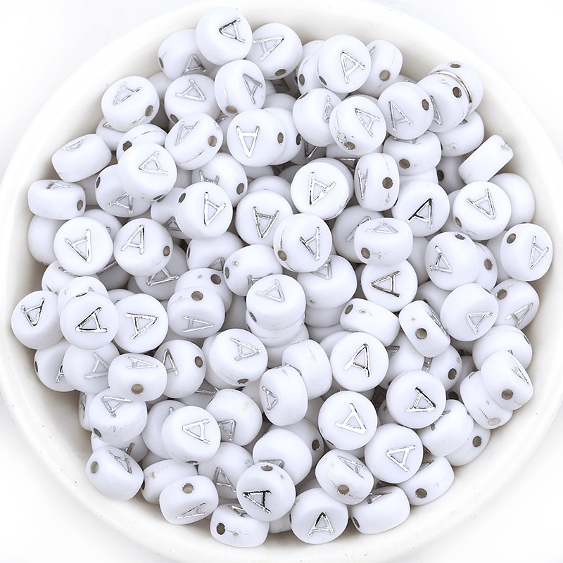 Acrylic Letter Beads A q Silver White Color Round Shape Hear - Temu