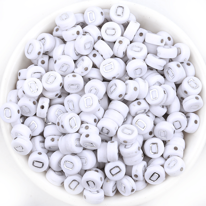 Acrylic Letter Beads A q Silver White Color Round Shape Hear - Temu