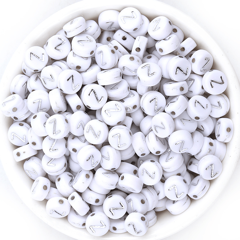 Acrylic Alphabet Beads R~z Silver White Color 26 Letter - Temu