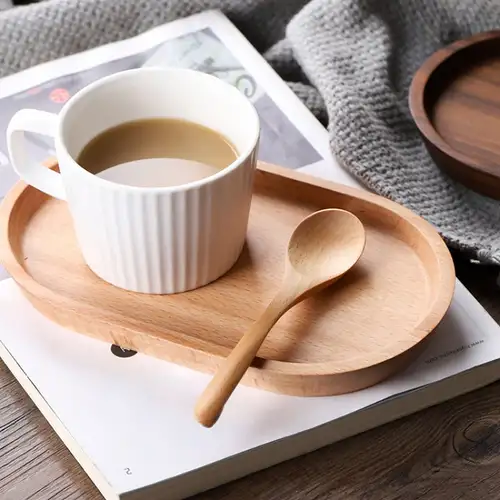 Coffee Bamboo Wooden Tray Round Wooden Plate Dinner Plate - Temu