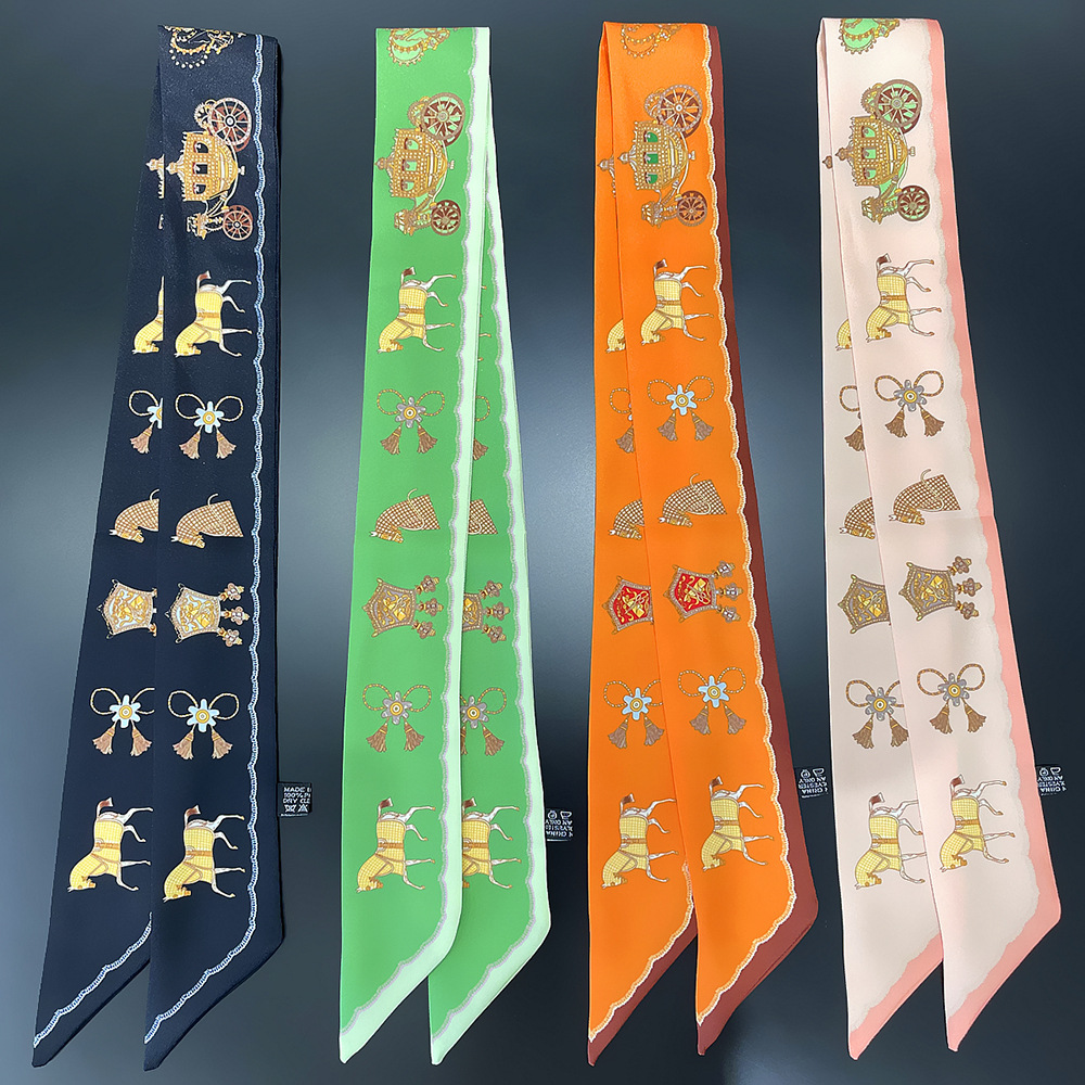 Vintage Horse Print Skinny Scarf Elegant Plaid Pattern Long Ribbon  Neckerchief Satin Imitation Silk Twilly Scarf Hair Band - Temu Australia