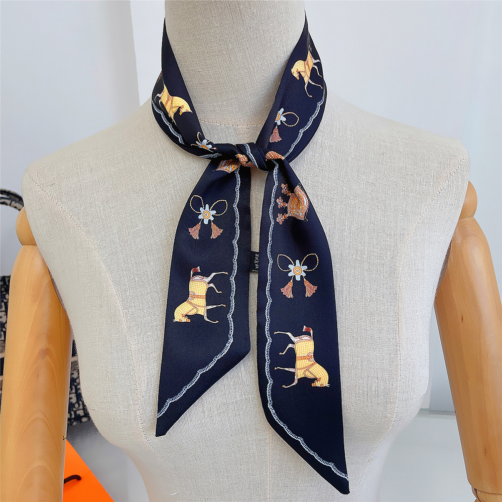 Horse Print Skinny Scarf Vintage Tassel Bowknot Long Ribbon Neckerchief  Satin Decorative Hair Ribbon Twilly Scarves For Women - Temu