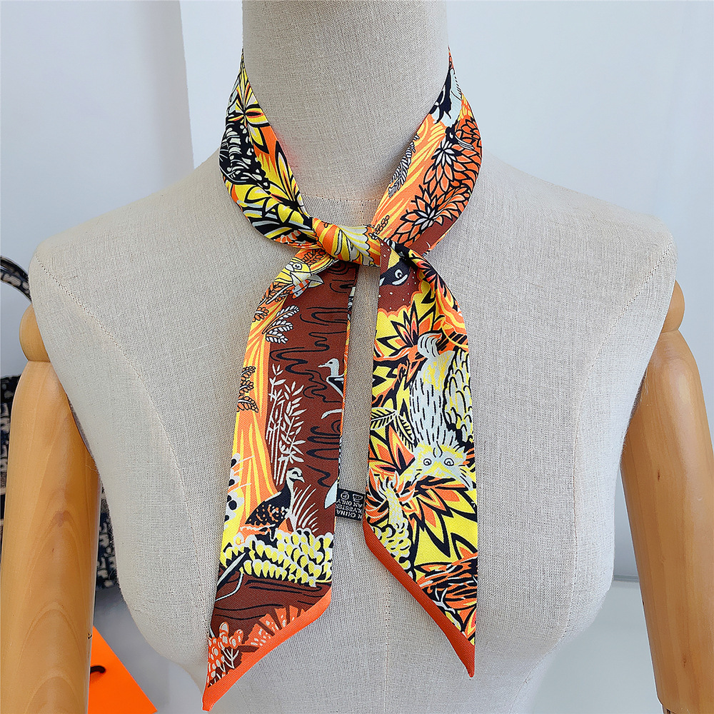 Color Block Print Skinny Scarf Neck Tie Imitation Silk Twilly Scarf Satin  Neckerchief Women's Decorative Hair Ribbon Handle Bag Wraps - Temu